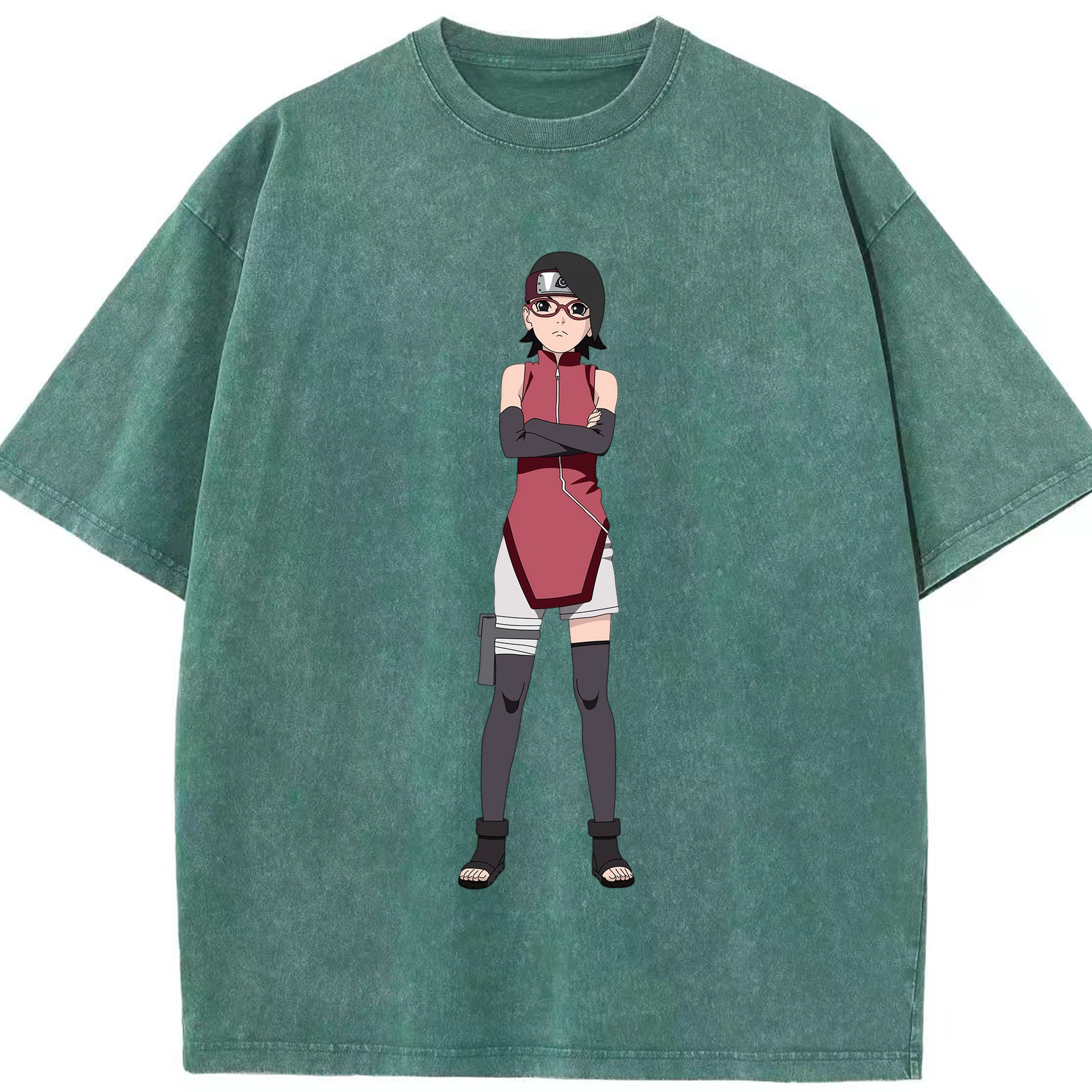 （画像用） NARUTO -ナルト- うちは サラダ Uchiha Sarada 綿100% ヴィンテージ風 半袖Tシャツ（フロントプリント）
